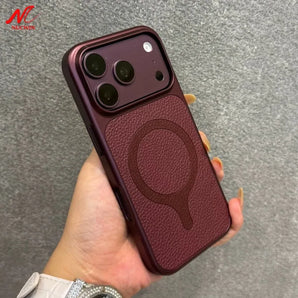 Business Leather Magnetic for Magsafe Case For iPhone 18 17 16 15 14 13 Pro Max Plated Bumper Solid Color Shockproof Phone Cover
