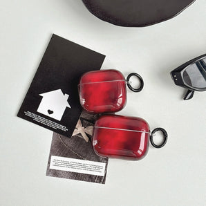 Stylish Wine Red Gradient Smudging Color Contrast Glossy Earphone Case with Black Ring for AirPods 1 2 3 4 Pro 2 Pro 3