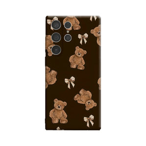 Teddy Bear & Bow Motif Phone Case for Samsung Galaxy S25 Ultra S24 S23 Ultra Plus Shockproof Double Layer Back Cover