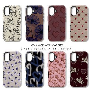 Y2K Bow Graffiti Heart Phone Case for iPhone 18 17 17e 16e 16 15 14 13 12 11 X XS XR 8 Air Pro Max Plus Double-layer Back Cover