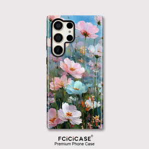 2 in 1 PC TPU Phone Case For Samsung Galaxy A36 A56 A26 A16 S23 S20 FE S25 Ultra S24 Plus Flower Shockproof Capa