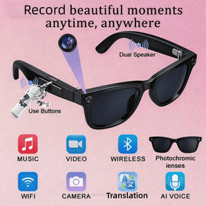4K Camera Glasses with AI Smart Features That Support Real-Time Translation And Object Recognition, Open-Ear Audio, Ultra-Light