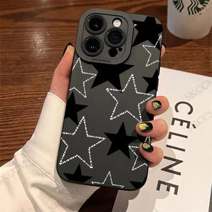 Black White Five-pointed Star Printed Phone Case For iPhone 15 14 13 12 11 Pro Max Mini XS XR X 7 8 Plus Shockproof Soft Bumper