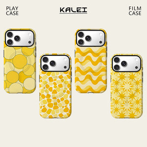 Warm Yellow Geometric Phone Case For Magnetic for iPhone 17 16 15 14 13 12 11 Pro Max Plus Double-layer Anti-Drop Back Cover