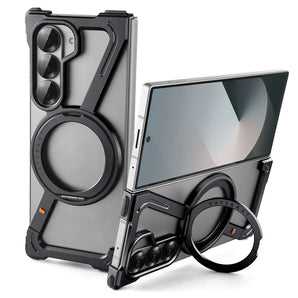 Oatsbasf Magnetic Phone Case for Samsung Galaxy Z Fold 6 5 Metal Slim Phone Protective Cover Shell with 360° Rotatable Stand