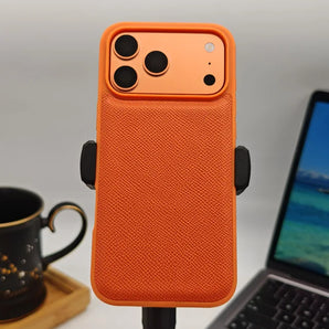 Fashion Orange Epsom Leather All-Inclusive Shockproof Phone Case for iPhone 17 Pro 17 Pro Max