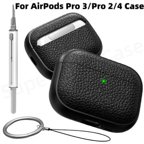 2025 for AirPods Pro 3/Pro 2/4 Case Soft TPU (Leather-Like Design) Protection Case with Keychain&Cleaner Kit For AirPods Pro 3/4
