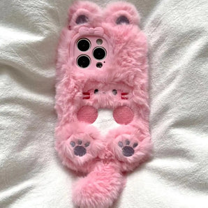 Autumn Winter Cute Plush Cat Phone Case for IPhone 15 14 Pro Max 11 13 12 Mini XR 6 8 7 Plus X XS SE Cute Cover Shockproof Case