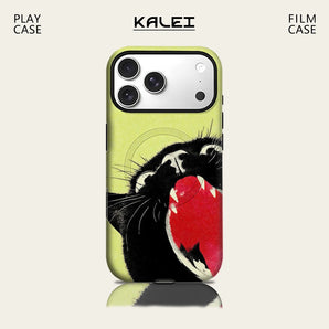 Yawning Black Cat Phone Case for IPhone 17 16 15 14 13 Pro Max Plus for Magnetic Single Double-layer Tough Case