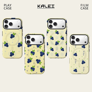 Cream Base Blueberry Cute Phone Case For Magnetic for iPhone 17 16 15 14 13 12 11 Pro Max Plus Double-layer Anti-Drop Back Cover