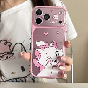 Cute Marie Cat Phone Case for iPhone 17 16 15 Pro Max Pink Shockproof Cover with Heart Wink Design Girly Cartoon Style for Girls