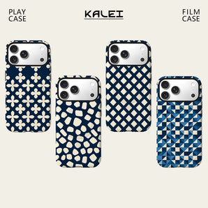 Navy Blue Cream Geometric Phone Case For Magnetic for iPhone 17 16 15 14 13 12 11 Pro Max Plus Double-layer Anti-Drop Back Cover