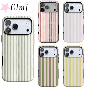 INS Korean Colorful Striped Phone Case for iPhone 17 17e 16e 16 15 14 13 12 11 X XS XR XSMAX Air Pro Max Plus Double-layer Cover