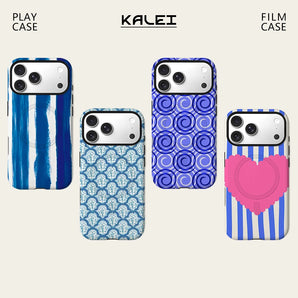 Blue Ink Vertical Stripe Phone Case For Magnetic for iPhone 17 16 15 14 13 12 11 Pro Max Plus Double-layer Anti-Drop Back Cover