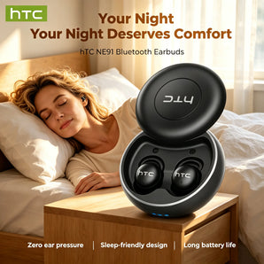 HTC NE91 Wireless Bluetooth Earbuds Noise Cancelling Headphones for Office Nap Work Break Comfortable Lightweight Sleep Earbuds