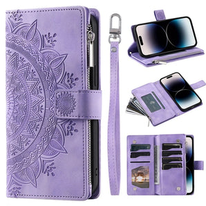 Luxury Zipper Wallet Case for iPhone 17 18 16 Pro Max 16E 15 13 12 11 Pro Plus XR XS Max 7 8 SE Embossed Leather Card Phone Bag