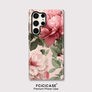 Fashion Flower Pattern Phone Case For Samsung Galaxy S25 Ultra S20 FE S23+ S24 Plus A16 A36 A56 A26 Double-layer Cover