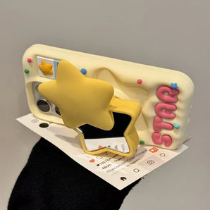 Cute and Playful Silicone with Mirror Shock Protection Phone Cover For iPhone 17 Pro Max 16 Pro 15 14 13 with Stand Phone Case