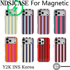Luxury Clmj Korean Color Stripe Series Phone Case for iPhone 17 16 15 14 13 12 11 Pro Max Plus Air Magnetic Double-layer Cover