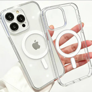 For Magesafe Magnetic Transparent Wireless Charge Case For iPhone 11 12 13 14 15 16 17 Air Pro Max Plus Mini Shockproof PC Cover