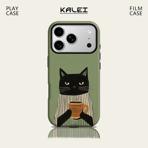 Black Cat with Cup IPhone17 Must for Magnetic Phone Case for IPhone 17 16 15 14 13 Pro Max Plus Single Double-layer Tough Case
