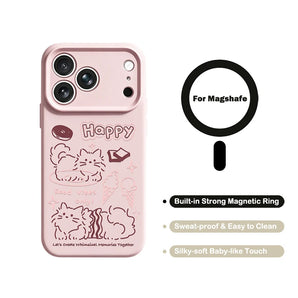 Happy Stripe Cat For MagSafe Phone Case For iPhone 16 18 17 15 Pro Max Cases For iPhone 13 14 12 Pro Max Liquid Silicone Cover