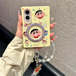 New Cute Cartoon Shin Chan Magnetic Phone Case for Samsung Galaxy Z Fold 8 fold 8 Cover With MagSafe Holder Kawaii Anti‑Drop Set
