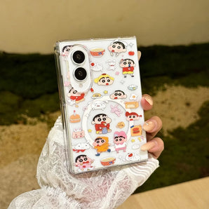 Cute Cartoon Shin chan Magnetic Phone Case for Samsung Galaxy Z Fold 8 Z Fold 8 Ultra Z Fold 7, Kawaii Shockproof Foldable Cover