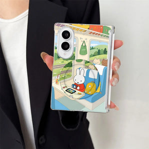 Cute Miffy Rabbit Travel Train Scene Magnetic Hard PC Foldable Case For Samsung Z Fold8 Ultra Z Fold8 Z Flip8 Shockproof Hinge P