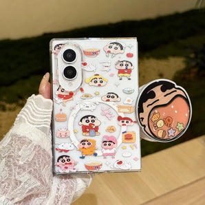 Cute Cartoon Shin chan Magnetic Phone Case for Samsung Galaxy Z Fold 8 Z Fold 8 Ultra Z Fold 7, Kawaii Shockproof Foldable Cover