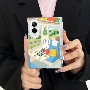 Cute Miffy Rabbit Travel Train Scene Magnetic Hard PC Foldable Case For Samsung Z Fold8 Ultra Z Fold8 Z Flip8 Shockproof Hinge P