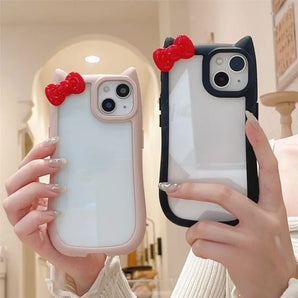 Compatible for Iphone 11 13 16 Case IPhone 15 11 14 13 12 16 Pro Max Cartoon Creative Cat Ears Cute Bow Knot 3D Doll Soft Case