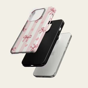 Blush & White Stripe Bow Phone Case for IPhone 17 16 15 14 13 Pro Max Plus for Magnetic Single Double-layer Tough Case