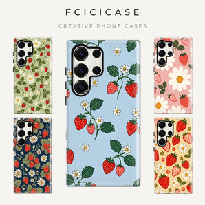 Strawberry Case For Samsung Galaxy S26 Ultra S25 S24 S23 Plus S22 S20 FE A16 A26 A36 A56 Anti-fall PC +TPU Cover Funda