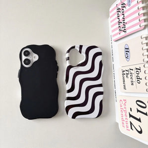 Glossy Pink Black Swirl Pattern Phone Case for iPhone 17 16 15 14 Pro Max - Anti-Scratch Protective Case