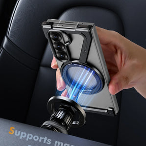 Oatsbasf Magnetic Phone Case for Samsung Galaxy Z Fold 6 5 Metal Slim Phone Protective Cover Shell with 360° Rotatable Stand