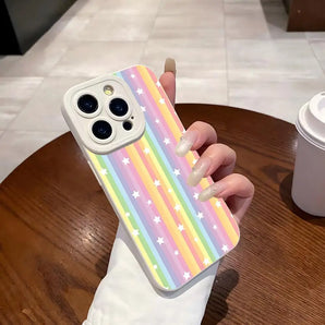 Beautiful Rainbow Stripe Phone Case For IPhone Air 17 Pro Max 16 E 15 14 Pro Max 13 12 Mini Plus White Liquid Silicone Cover