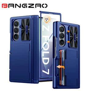 Shockproof Case for Galaxy Z Fold Series with Card Holder, Slide Camera Cover,RFID Blocking,Military Grade Drop Protection-Blue