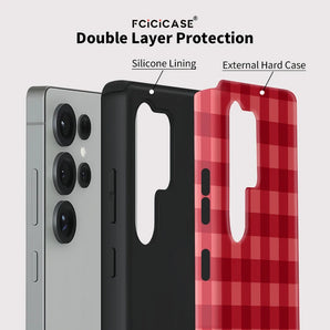 2 in 1 Double-layer Phone Case For Samsung Galaxy S23 Ultra S25 Plus S24+ S20 FE A56 A36 A16 A26 Grid Pattern Cover