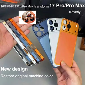 Alloy Frame Case For 12 13 14 15 16 17 Pro Max Instant Upgrade Large Window Backplane Anti-Drop Alloy Metal Lens Protector Cover