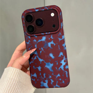 Fashion Burgundy Red Contrast Watercolor Leopard Print Case For iPhone 18 Pro Max 17 16 15 Shockproof IMD TPU Phone Back Cover