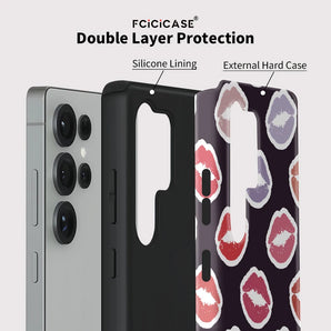 Fcicicase 2 in 1 Double-layer Phone Case For Samsung Galaxy S25 Ultra S23 S24 Plus S20 FE A26 A36 A16 A56 Kiss Lips Print Cover