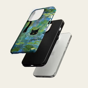 Water Lily Black Cat Phone Case for IPhone 17 16 15 14 13 Pro Max Plus for Magnetic Single Double-layer Tough Case