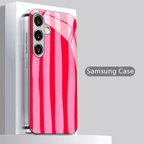 Red Pink Vertical Stripes 2D Phone Case for Samsung S26 S25 S24 S23 S22 S21 S20 A56 A36 A16 Electroplated Glass Protective Cover