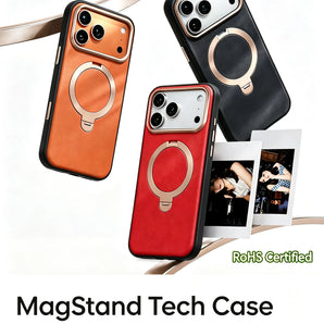HANNUO Leather Case For iPhone 18 Pro Max 17 Pro Max Cases For Magsafe Magnetic Charging Shockproof Cover 360° Metal Holder Case