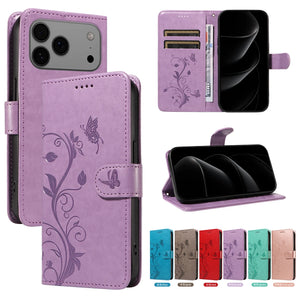 Butterfly Flower Vine Case For iPhone 18 17 16 15 14 13 12 11 Pro Max Plus Mini 16E Air Flip Wallet Card Slot Leather Book Cover