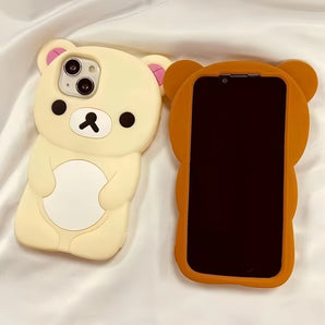 Cute Cartoon 3D Rilakkuma Phone Case For iPhone 16 15 14 13 12 11 Pro X XS Max XR 6 7 8 Plus 4 4S 5 5S SE Soft Silicone Cover