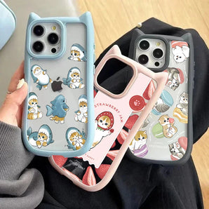 Cute Mofusands Cat Ear Phone Case For iPhone 16 15 14 13 12 11 Pro Max Transparent Shockproof Hard Acrylic Soft Silicone Bumper