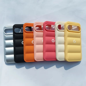 Luxury Silicone Down Jacket Phone Case For Google Pixel 9 8 7 6 5 4 3 Pro XL 9A 7A 6A 5A Fashion Simple Solid Color Back Cover
