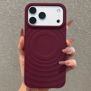 Dark Cherry Ripple Pattern Liquid Silicon Magnetic Charging Phone Case For iPhone 18 17 16 15 14 Pro Max Magsafe Soft Back Cover